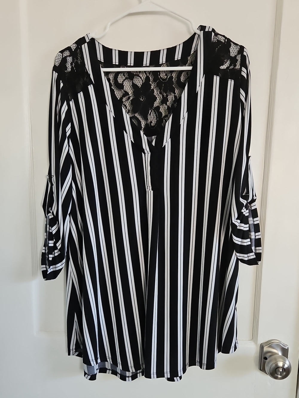 torrid Black & White Striped Lace-Yoke Blouse